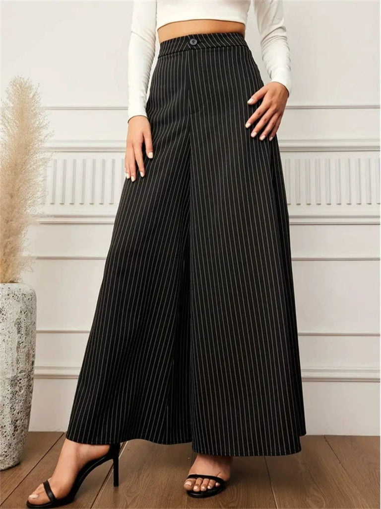 Pantaloni a gamba larga a righe gessato nero anni '40