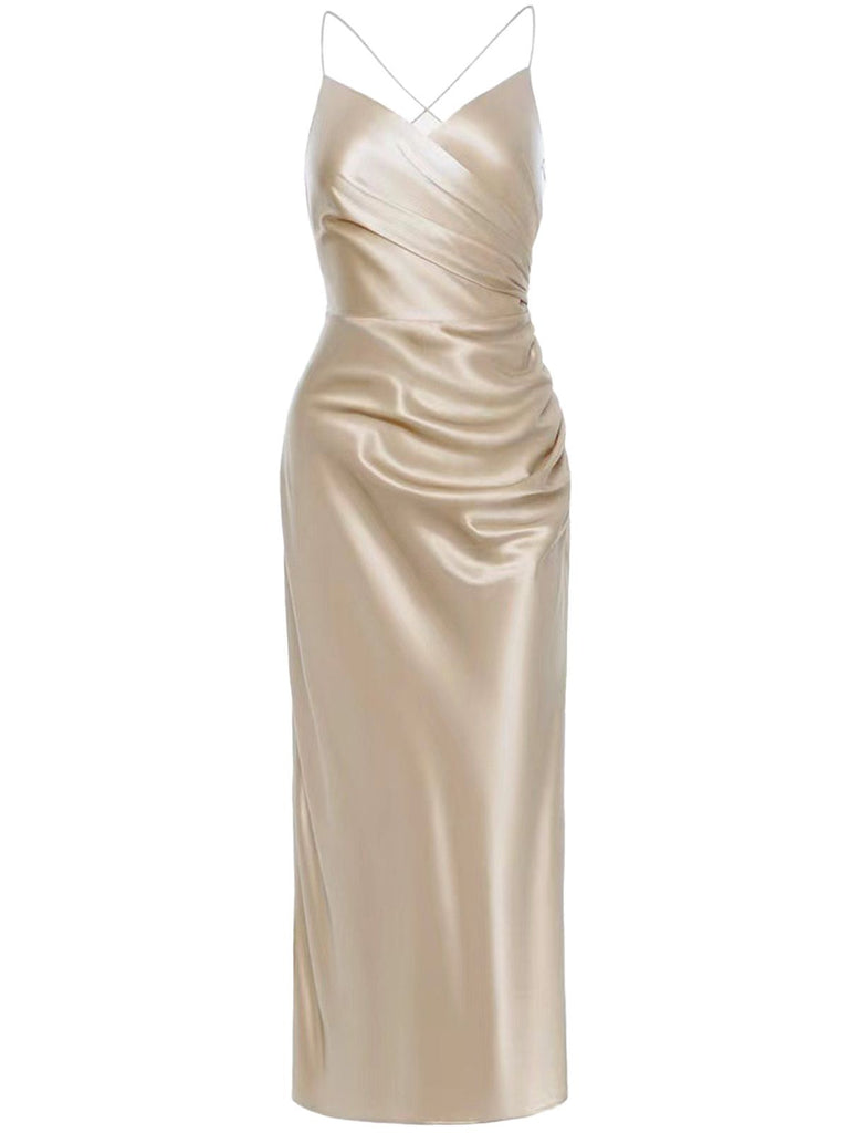 Abito sottoveste in raso senza schienale color champagne anni '30