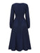 Abito lungo con ricami floreali blu navy anni '70
