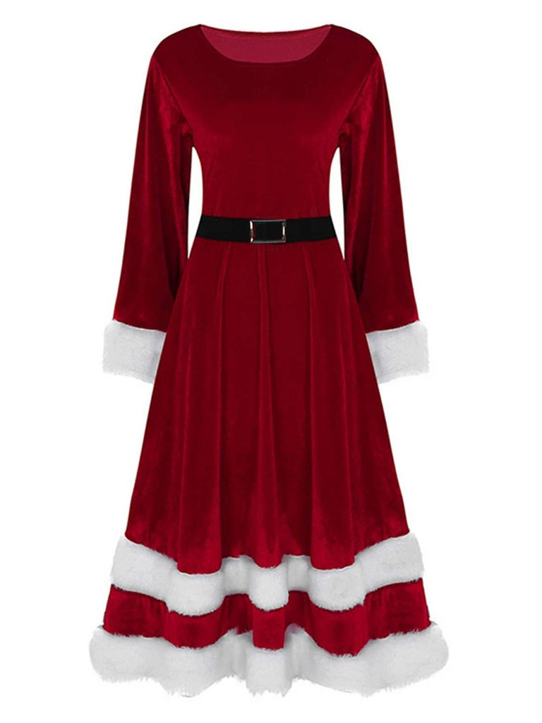 Abito in velluto in pelliccia sintetica da Babbo Natale anni '40