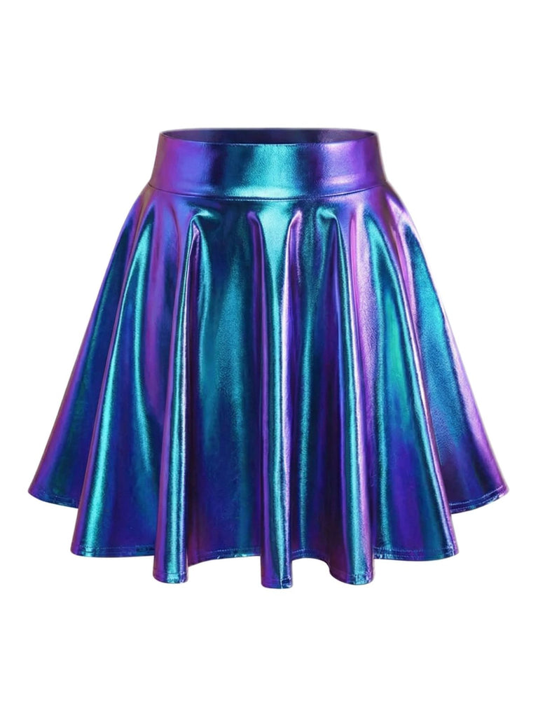 2PCS Top disco metallizzato con spalle scoperte e gonna anni '70