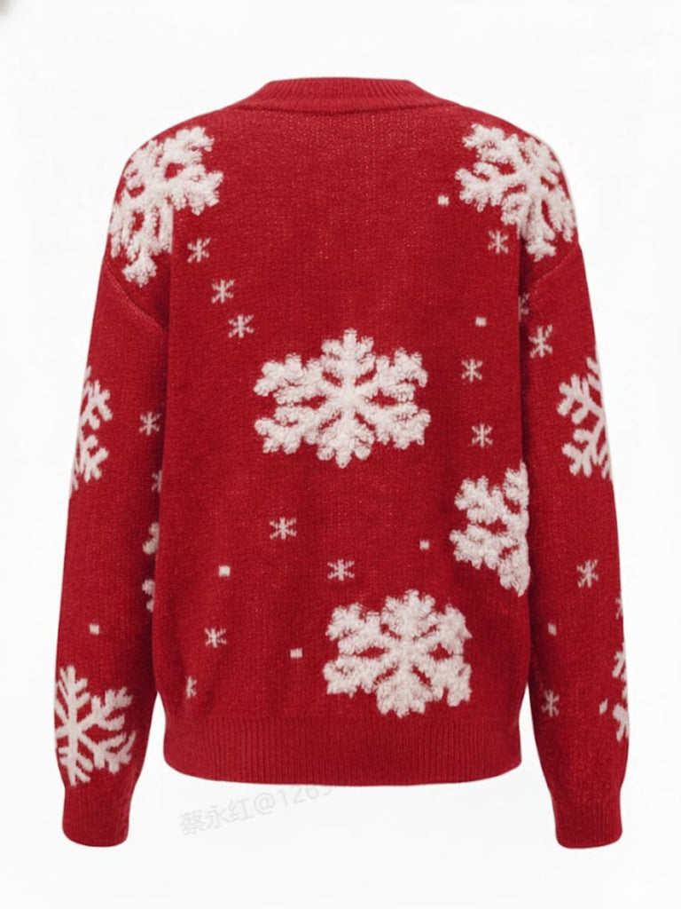 Maglione con fiocco di neve a collo alto in pile natalizio anni '40