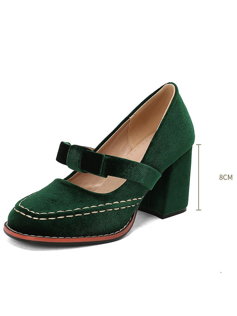 Décolleté Mary Jane in pelle scamosciata con fiocco