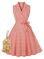 Abito plaid con revers e cintura rosa anni '50