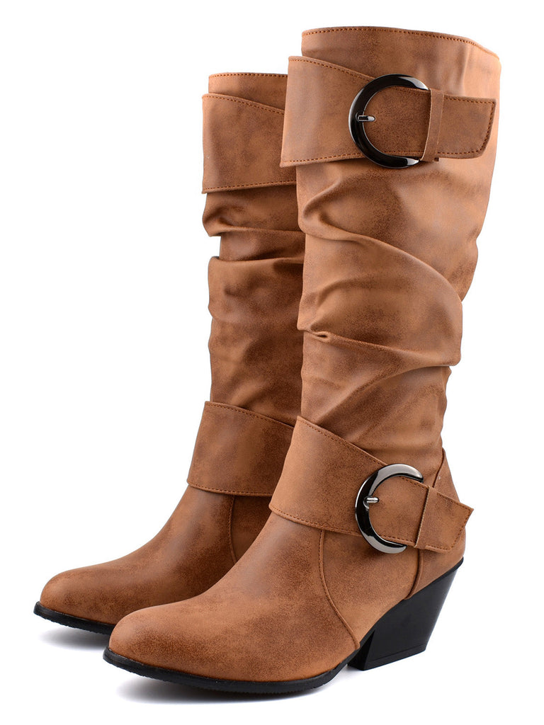 stivali alti cowboy in stile western con fibbia vintage