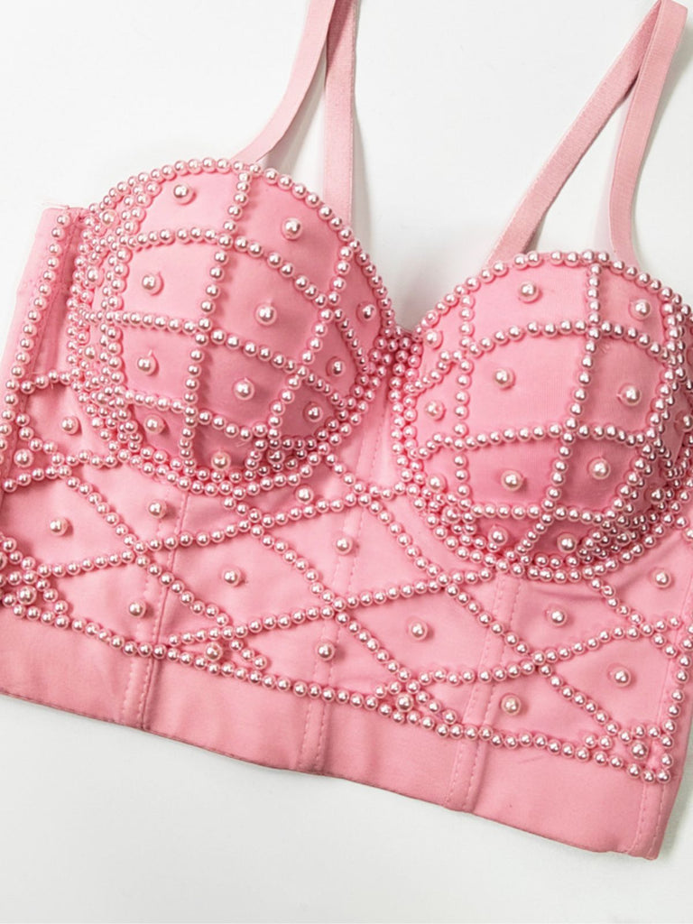 Corsetto in perle canotta a spina di pesce anni '80