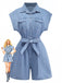Tuta corta blu anni '80 multiuso in denim con bottoni