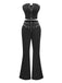 2PCS Top punk senza spalline con fibbia in metallo e pantaloni anni '70