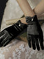 Guanti corti in raso elasticizzato vintage con perle