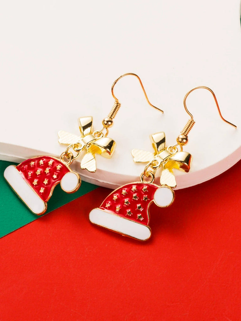 Orecchini con cappello di Natale e fiocco di neve con strass