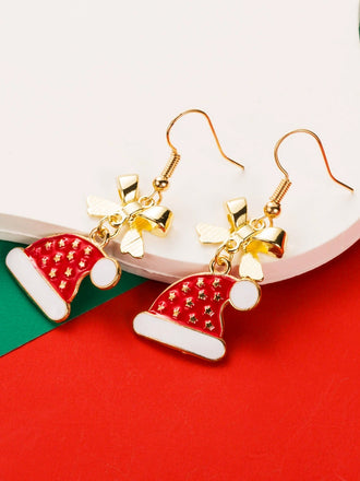 Orecchini con cappello di Natale e fiocco di neve con strass