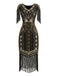Abito flapper con frange di paillettes e scollo a V anni '20