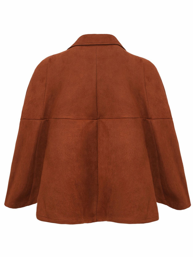 Mantella in pelle scamosciata doppiopetto con bottoni marrone anni '40