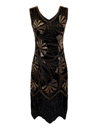 Abito flapper con scollo a V e perline e paillettes anni '20