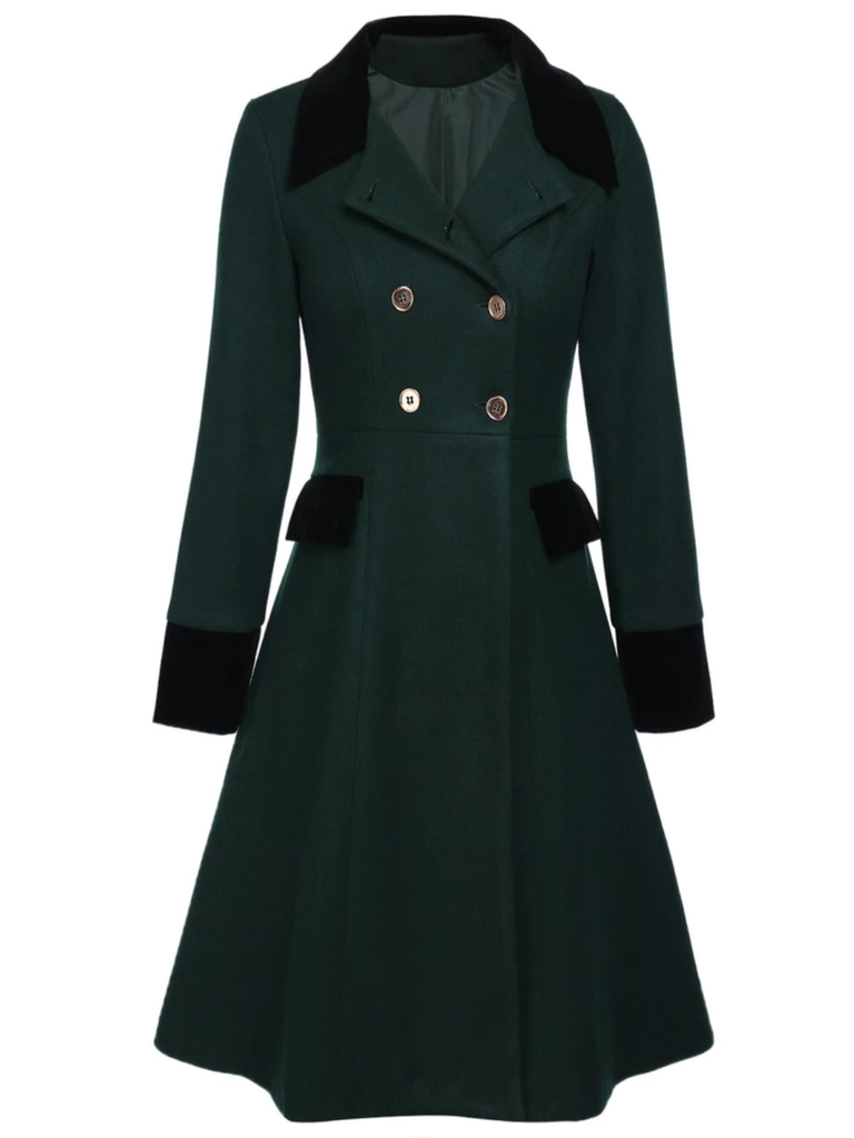 Cappotto con bottoni tinta unita verde scuro anni '50