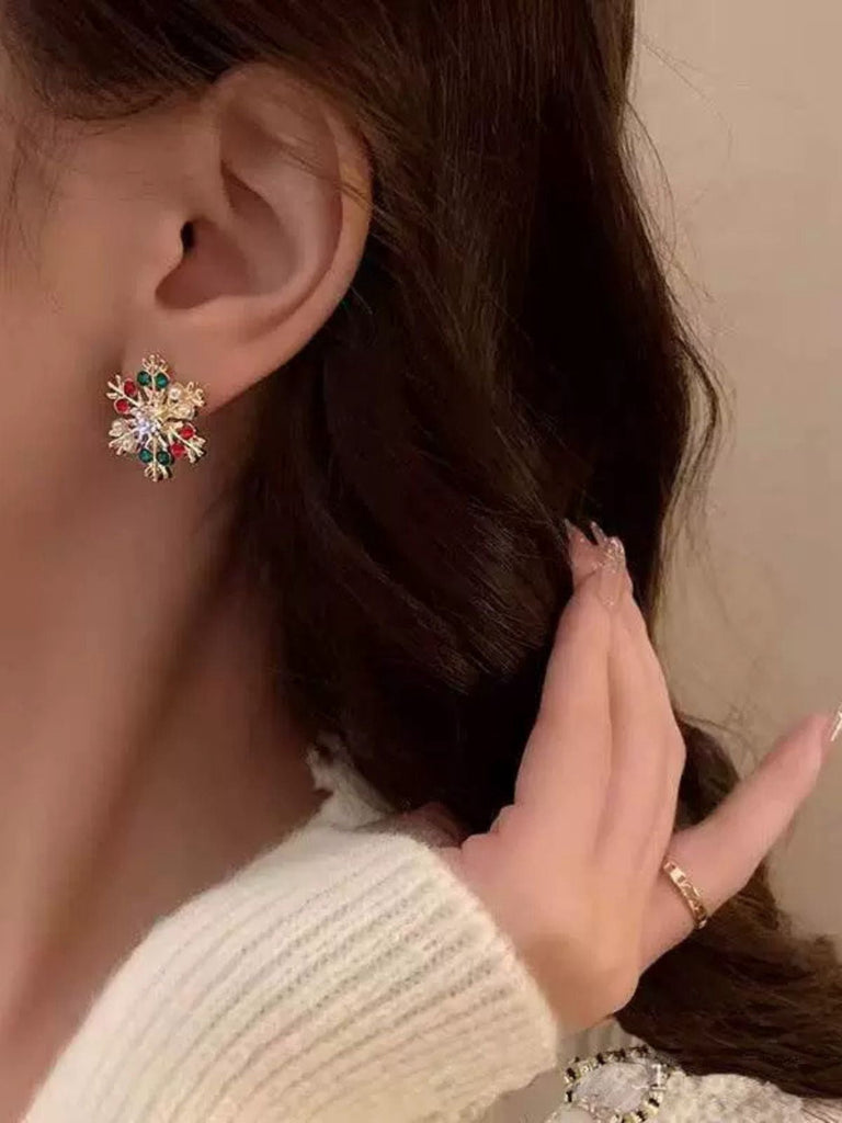 Orecchini vintage con strass e fiocco di neve natalizio