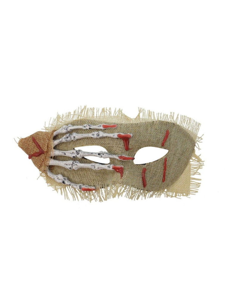 Maschera per occhi con macchie di sangue e mano di scheletro
