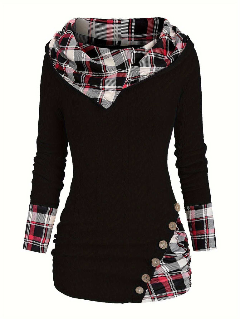 Maglione a quadri in maglia con cappuccio e bottoni anni '40