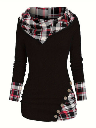Maglione a quadri in maglia con cappuccio e bottoni anni '40