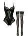 [Prevendita] Lingerie con ferretto e pizzo in raso con calze nero anni '80