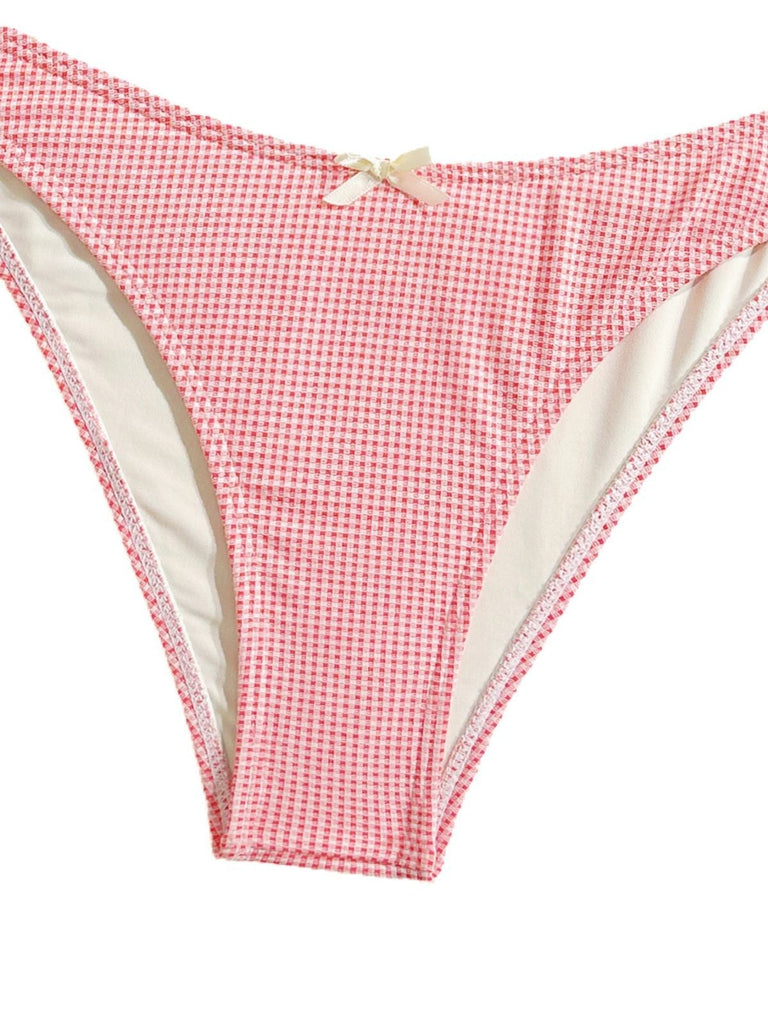 Completo tankini a quadri con pizzo rosso anni '50