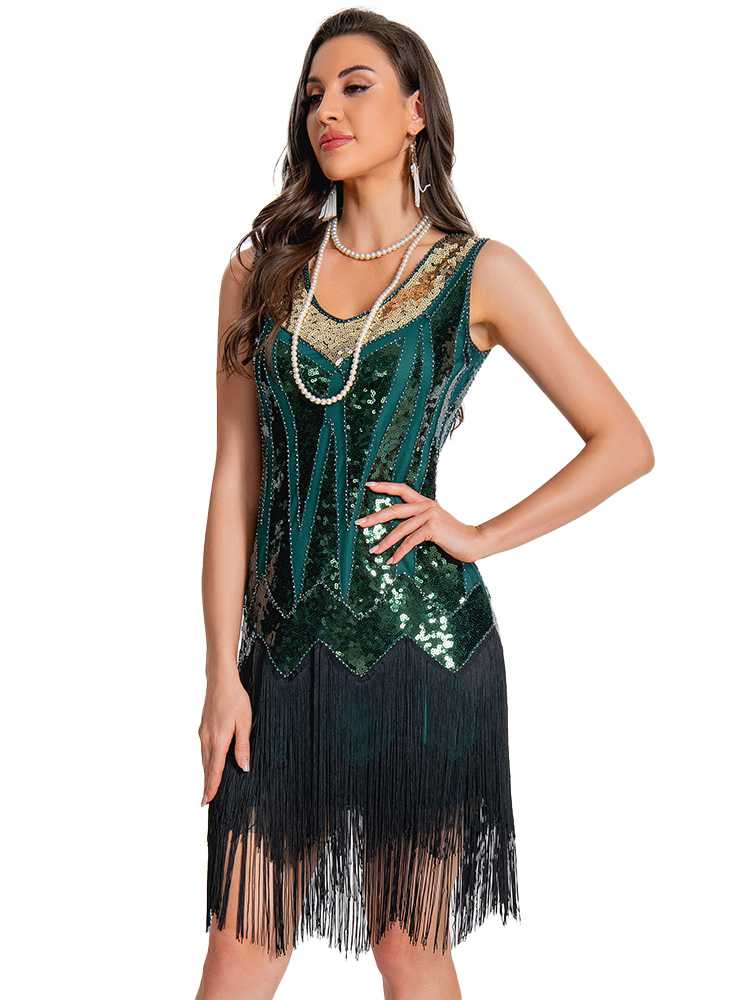 [Prevendita] Abito flapper con paillettes e orlo con frange anni '20