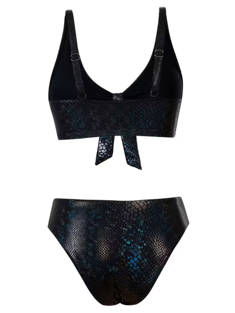 Bikini in pelle di serpente metallizzatacon laccetti anteriori anni '70