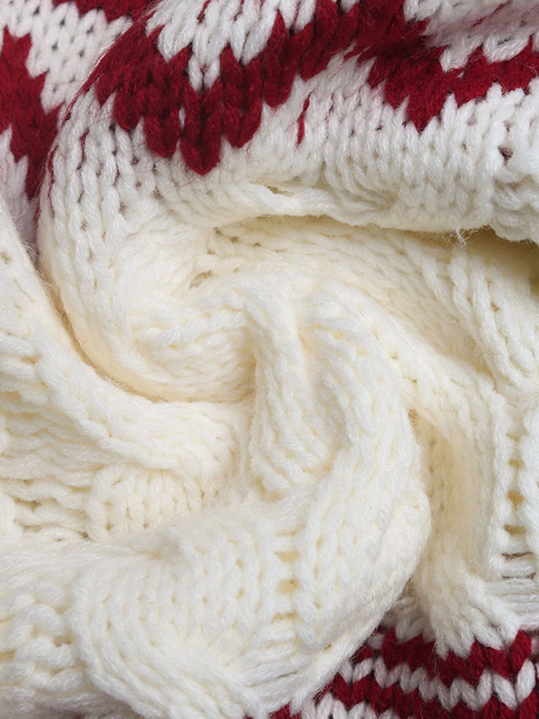 Maglione a maglia Fair Isle natalizio rosso e bianco anni '50