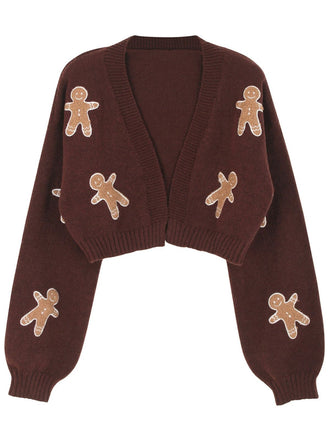 Cardigan corto in maglia di pan di zenzero natalizio marrone anni '60