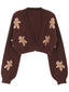 Cardigan corto in maglia di pan di zenzero natalizio marrone anni '60