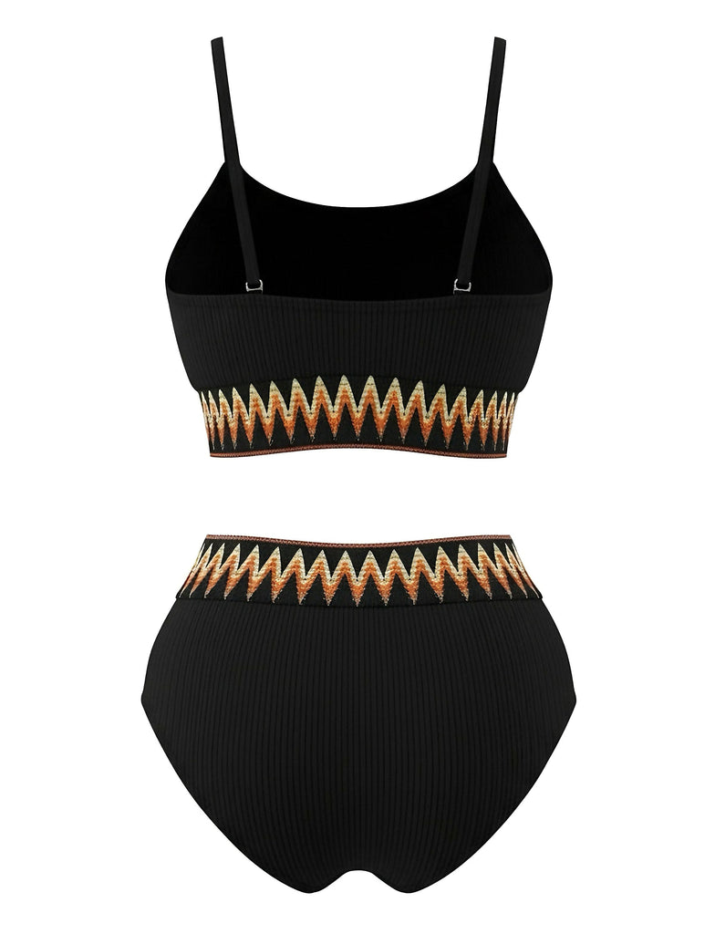 Bikini a coste con vita alta e motivo a zigzag anni '50
