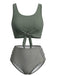 Set Tankini  Anni '40 Verde Oliva con Nodo Davanti a Vita Alta