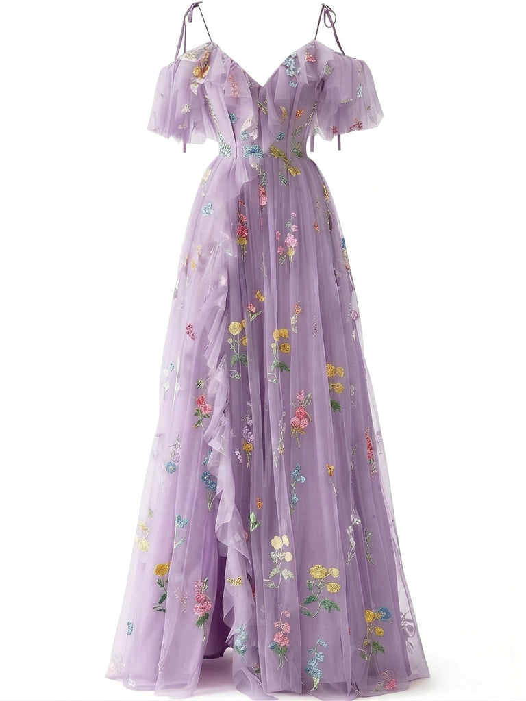 Abito in rete ricamato a fiori a sottoveste con spacco rosa anni '70