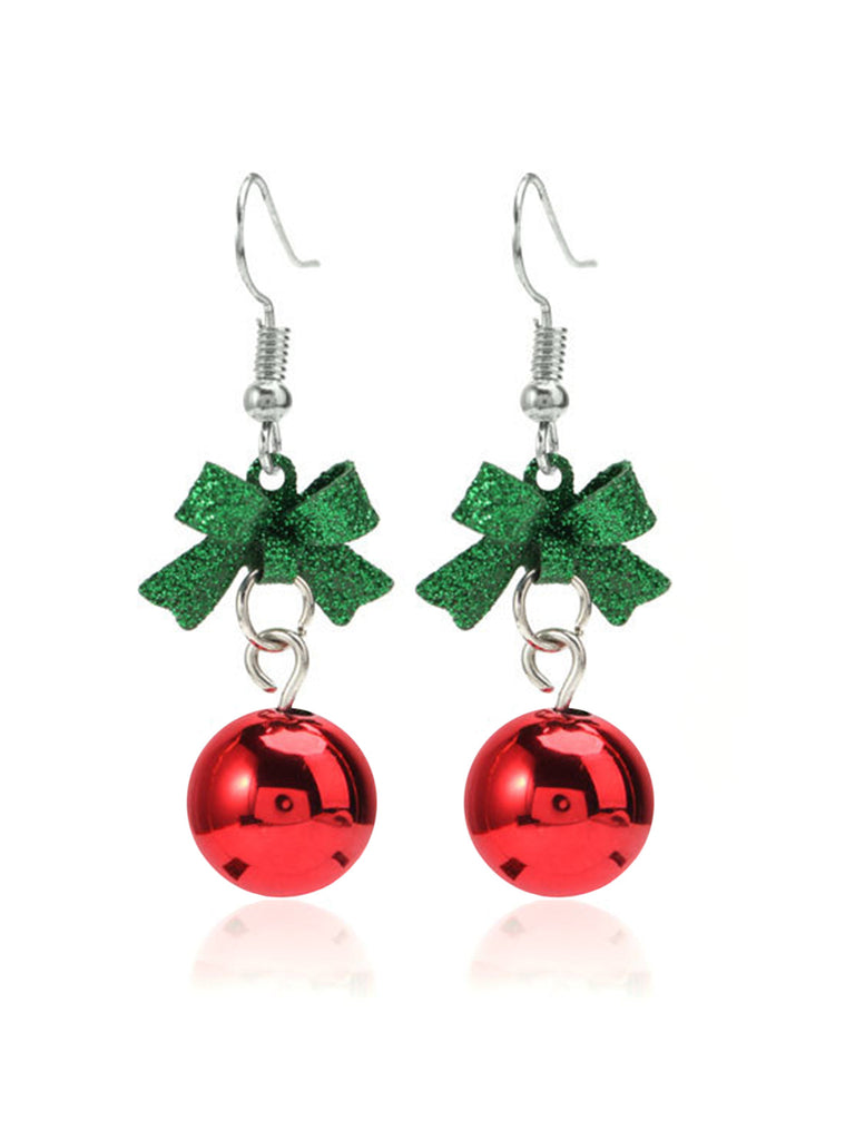 Orecchini pendenti con fiocco di Natale e perline rosse