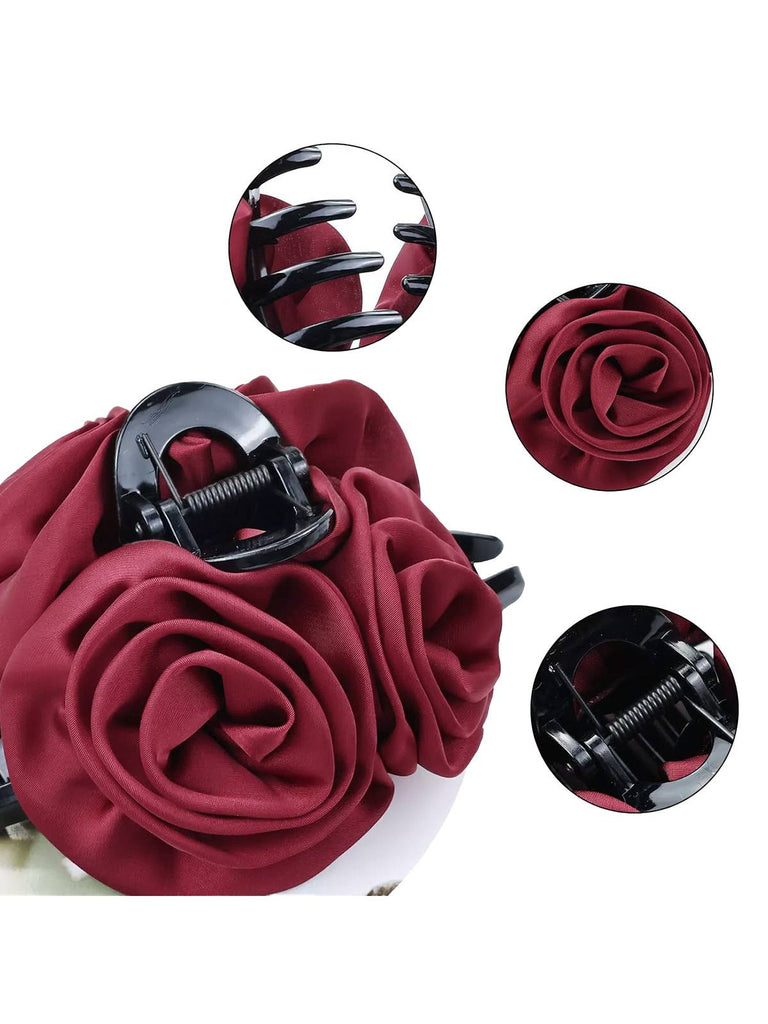 Fermaglio per capelli in raso con rose floreali 3D San Valentino