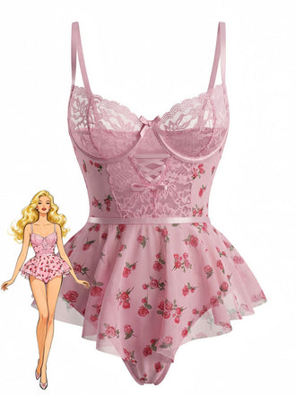 Pigiama rose con fiocco in pizzo rosa anni '30
