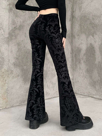 Pantaloni bootcut in velluto con stampa punk anni '80