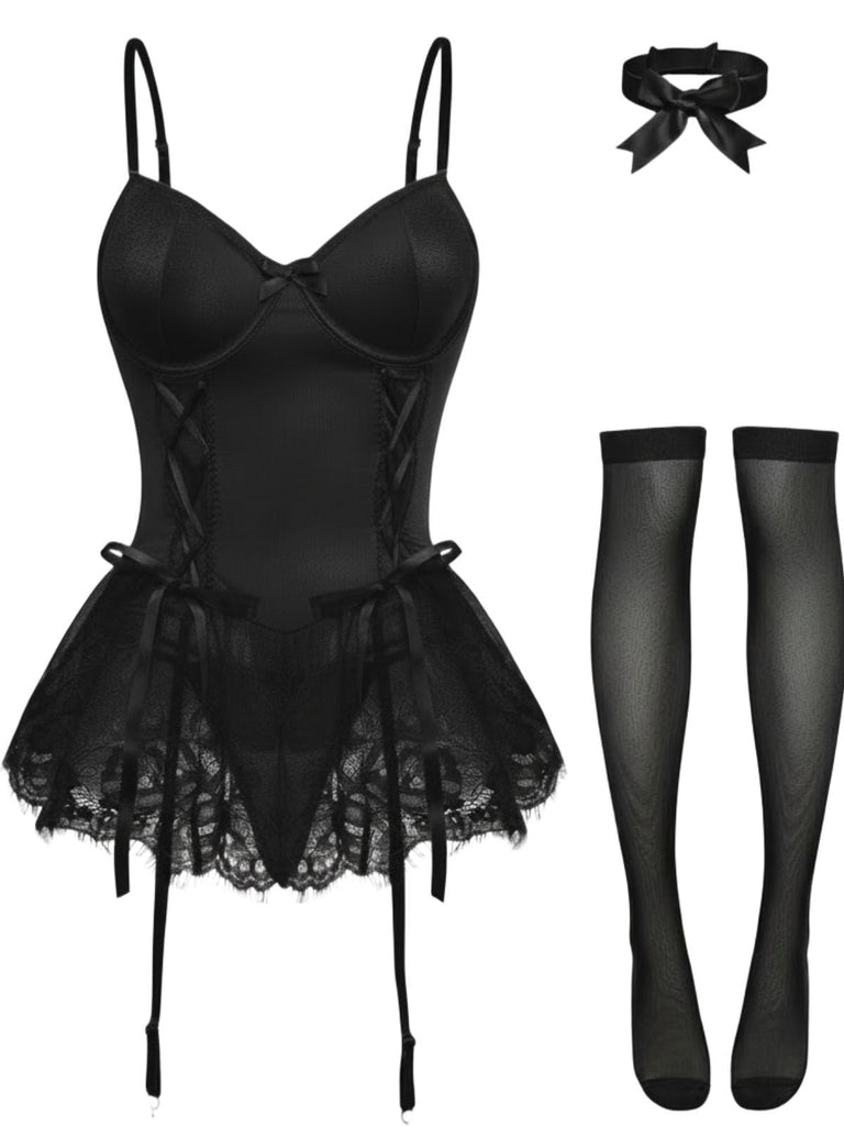 Completo body con corsetto e pizzo anni '60