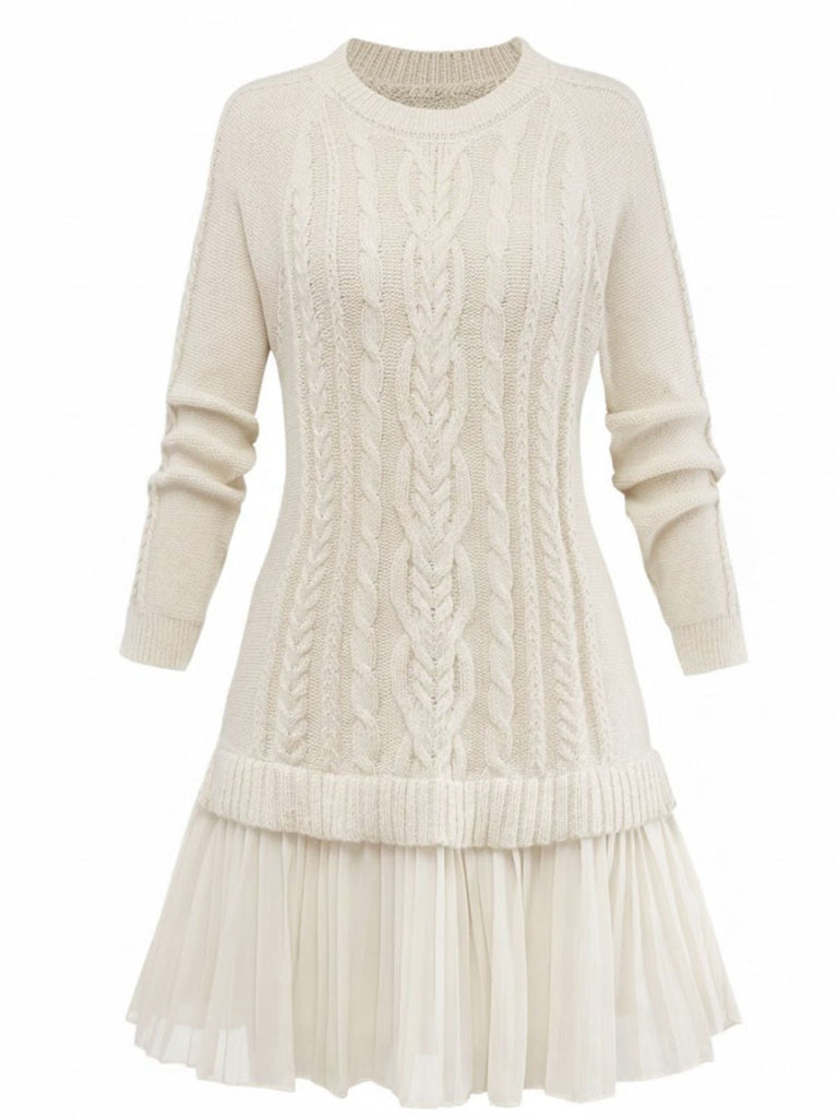Abito in maglia a trecce con orlo plissettato anni '40