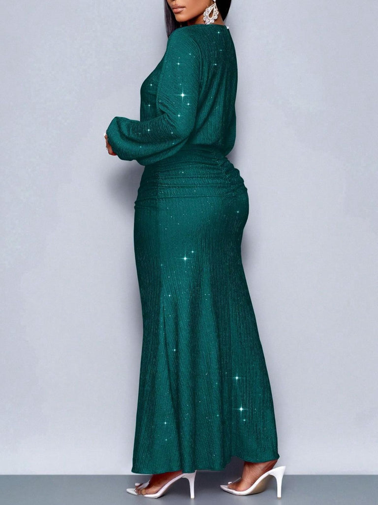 Abito a sirena in maglia glitter con maniche a lanterna anni '30