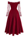 Abito bordeaux anni '30 in pizzo e spalle scoperte