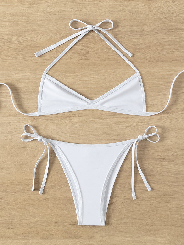Bikini con scollo all'americana arricciato e allacciato anni '60