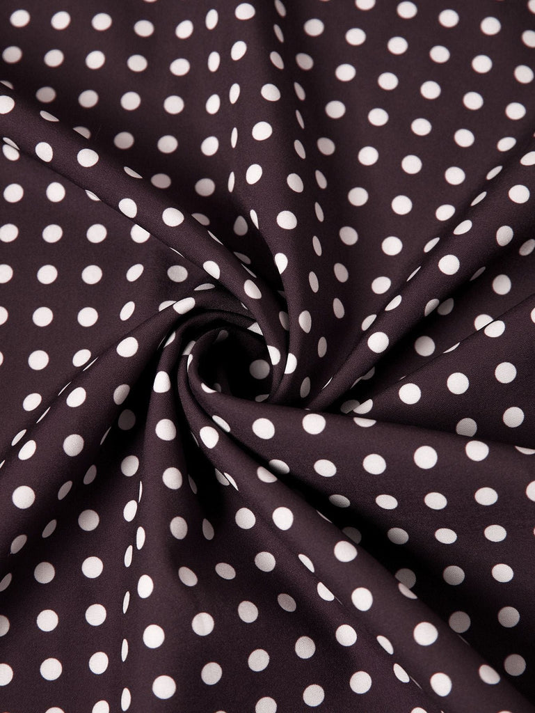 Abito a pois con scollo a V e spalline sottili marrone anni '80
