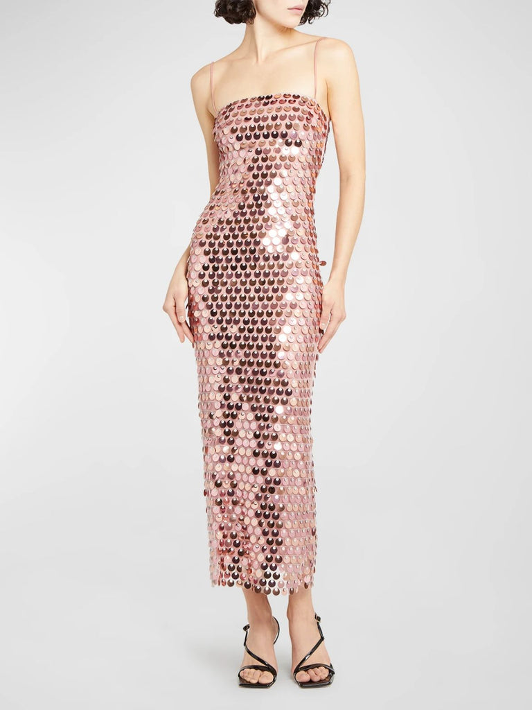 Abito con spalline sottili e spacco posteriore in paillettes anni '30