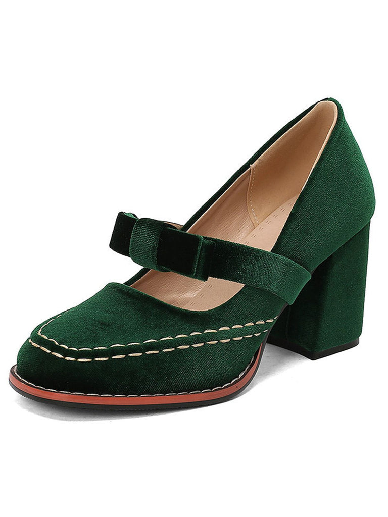Décolleté Mary Jane in pelle scamosciata con fiocco