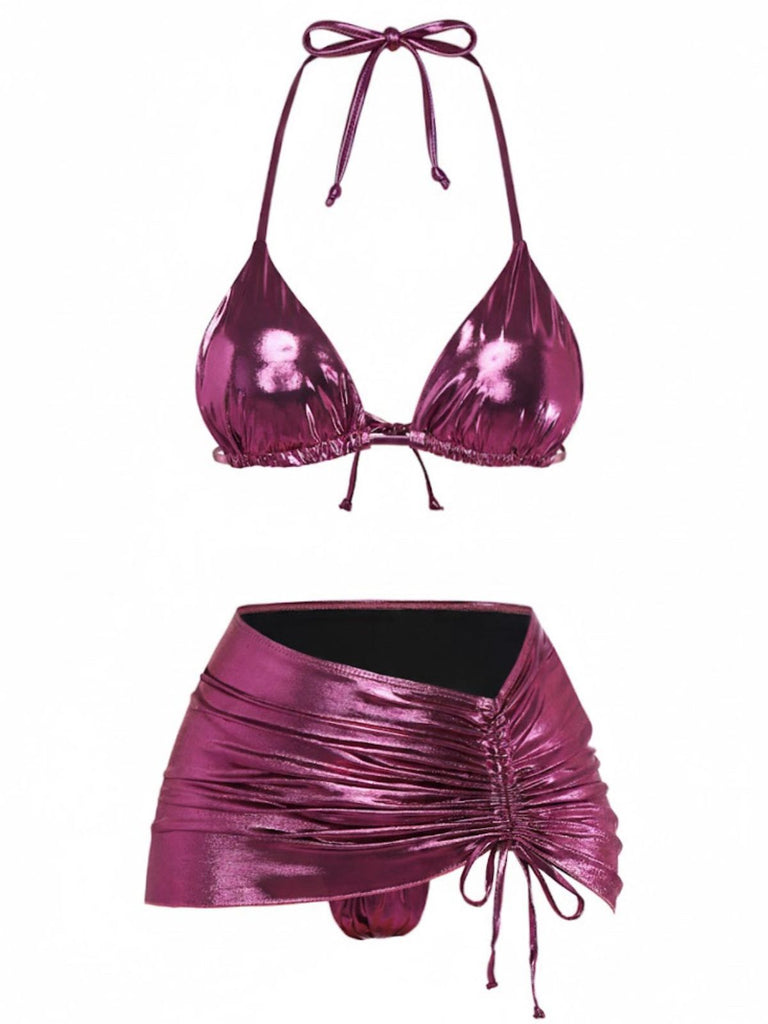 Bikini metallizzato con scollo all'americana anni '70