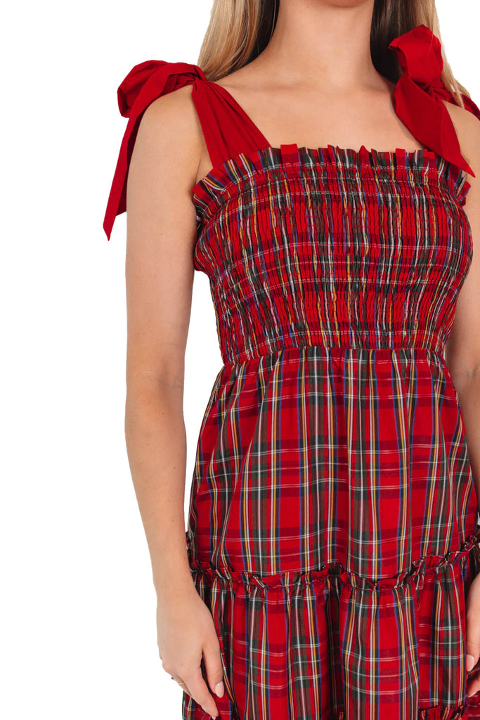 Abito con lacci a quadri natalizi rosso anni '40