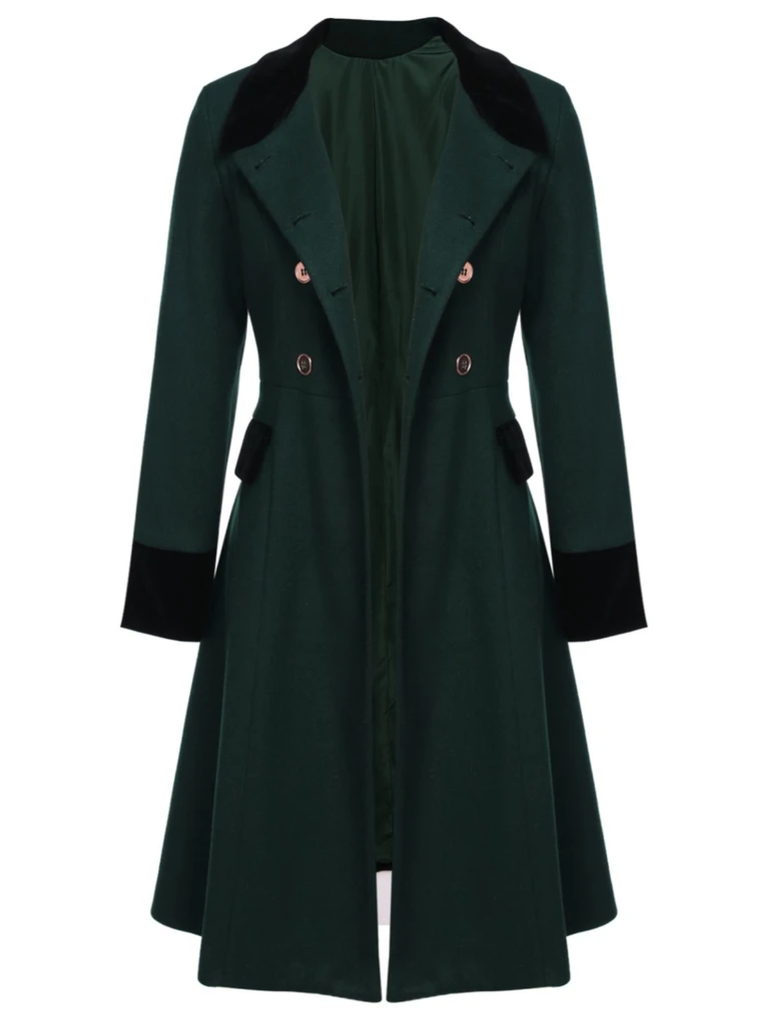 Cappotto con bottoni tinta unita verde scuro anni '50