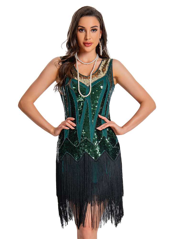 [Prevendita] Abito flapper con paillettes e orlo con frange anni '20