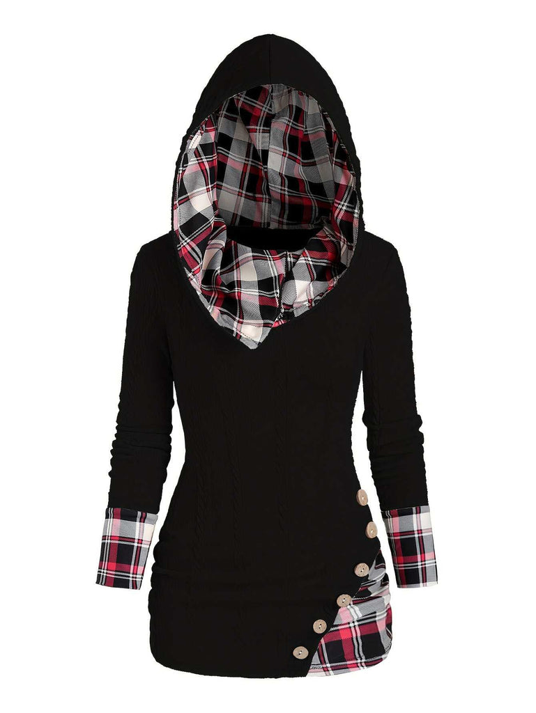 Maglione a quadri in maglia con cappuccio e bottoni anni '40